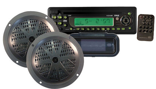 Pyle PLCD14MRKT In Dash Marine Boat CD MP3 Player + Pair Speaker and Radio Cover