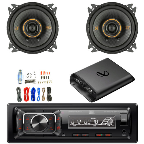 JBL Celebrity150 Single-DIN Bluetooth FM Radio USB/AUX SD Card High Power Mechless With F/R And Sub Output Car Media Receiver, 2x 4" 150W Peak Power Automotive Speakers, 2-Channel Amplifier W/Kit