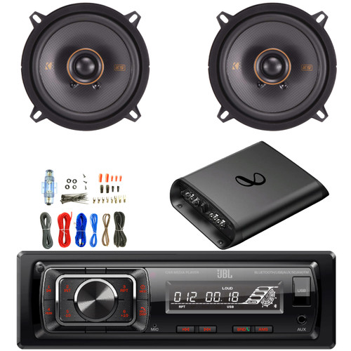 JBL Celebrity150 Single-DIN Bluetooth FM Radio USB/AUX SD Card High Power Mechless With F/R And Sub Output Car Media Receiver, 2x 5.25" 150W Max Power Automotive Speakers, 2-Channel Amplifier W/Kit