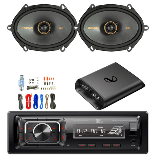 JBL Celebrity150 Single-DIN Bluetooth FM Radio USB/AUX SD Card High Power Mechless With F/R And Sub Output Car Media Receiver, 2x 6x8" 150W Max Power Automotive Speakers, 2-Channel Amplifier W/Kit