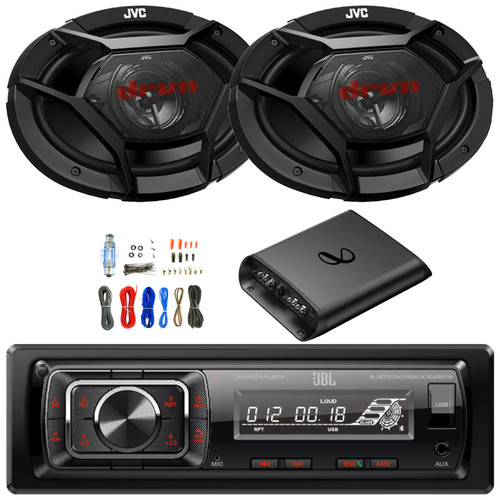JBL Celebrity150 Single DIN Bluetooth USB/AUX SD Card FM Radio High Power Mechless Car Audio Digital Media Receiver, 2x 6x9" 500W Max 3-Way Automotive Speakers, 2-Channel Class AB Amplifier W/Kit