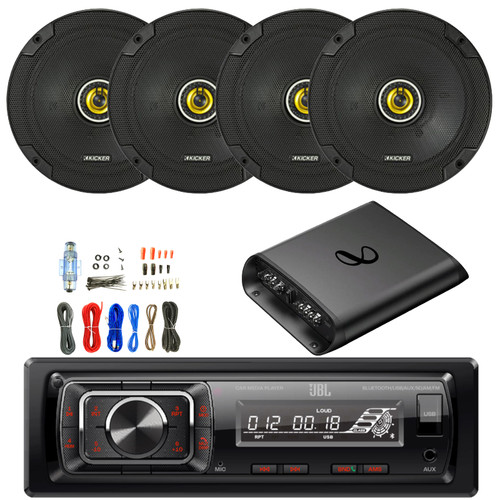 JBL Celebrity150 Single-DIN Bluetooth FM Radio USB/AUX SD Card High Power Mechless With F/R And Sub Output Car Media Receiver, 4x 6.75" 300W Max Power Automotive Speakers, 2-Channel Amplifier W/Kit