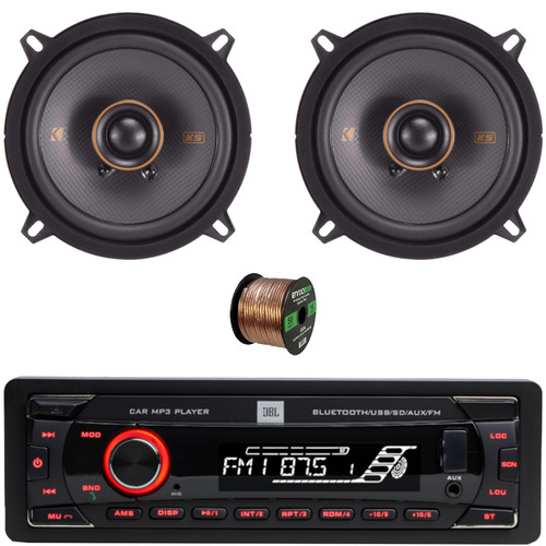 JBL Celebrity100 Single-DIN Bluetooth FM Radio USB/AUX SD/MP3 High Power Stereo Receiver, 2x 5.25" 150 Watt Peak Power 2-Way Thin-Mount Car Audio Speakers W/50 Feet 16 Gauge Wire