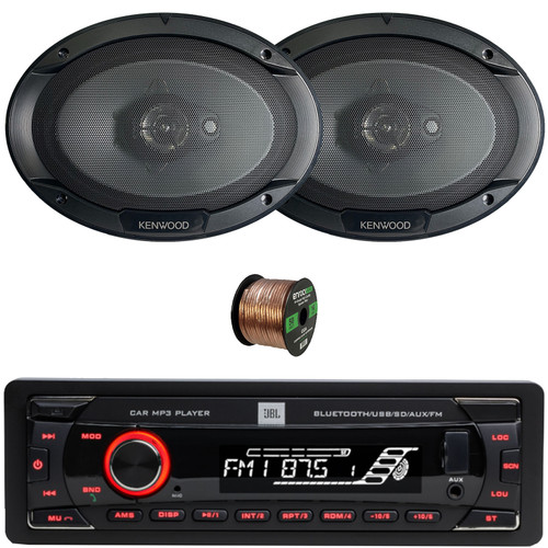 JBL Celebrity100 Single-DIN Bluetooth FM Radio USB/AUX SD/MP3 High Power Stereo Receiver, 2x 6x9" 400 Watts Peak Power 3-Way Flush-Mount Speakers W/50 Feet 16 Gauge Wire