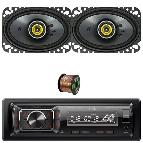 JBL Celebrity150 Single-DIN Bluetooth FM Radio USB/AUX SD Card High Power With F/R And Sub Output Media Receiver, 2x 4x6" 150W Max Power 2-Way Coaxial Automotive Speakers W/50 Feet 16 Gauge Wire