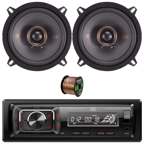 JBL Celebrity150 Single-DIN Bluetooth FM Radio USB/AUX SD Card High Power With F/R And Sub Output Media Receiver, 2x 5.25" 150W Max Power 2-Way Thin-Mount Automotive Speakers W/50 Feet 16 Gauge Wire