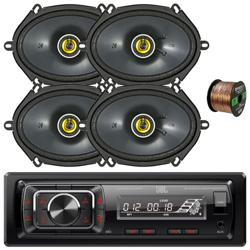 JBL Celebrity150 Single-DIN Bluetooth FM Radio USB/AUX SD Card High Power With F/R And Sub Output Media Receiver, 4x 6x8" 225W Max Power 2-Way Automotive Speakers W/50 Feet 16 Gauge Wire