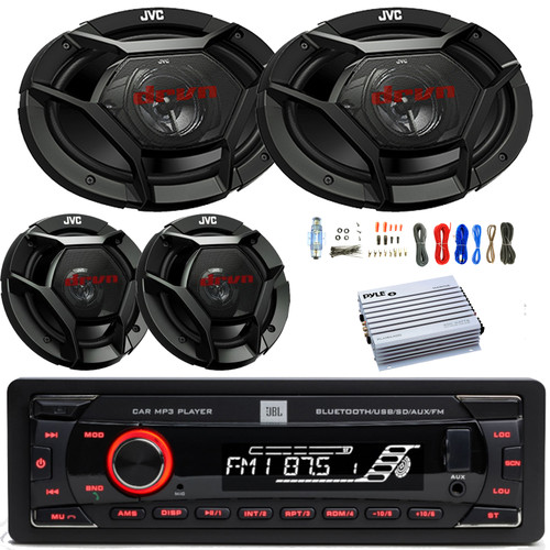 JBL Celebrity100 Single DIN Bluetooth USB/AUX SD/MP3 Player FM Radio high-power Meshless Car Audio Stereo Receiver, 2x 6x9" 500W Max 3-Way Speakers, 2x 6.5" 300W Max 2-Way Speakers, Amplifier W/Kit