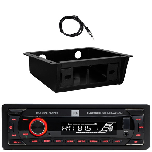 JBL Celebrity100 Single DIN Bluetooth USB/AUX SD/MP3 Player FM Radio High Power Meshless Stereo Car Audio Receiver, Fully Enclosed Underdash/Overhead Installation Mounting Kit, 22" Radio Antenna