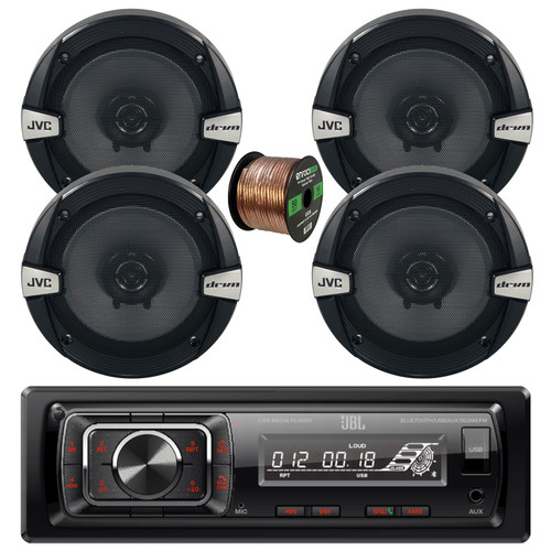 JBL Celebrity150 Single DIN USB/AUX Mechless Bluetooth AM/FM Radio Receiver, 4x 6.5" 300 Watt Max Power 2-Way Car Audio Speakers w/Wire