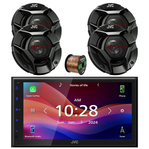 JVC KW-M690BW Single-DIN 6.8" Touchscreen WiFI Bluetooth AM/FM Digital Media Receiver, 4x 5.25" 260 Watt Max Power 2-Way Car Audio Speakers with Wire