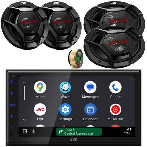 JVC KW-M690BW 6.8" Touchscreen WiFi Bluetooth USB/MP3 Stereo Multimedia Digital Receiver, 2x 6.5" 300 Watt Max 2-Way Automotive Speakers, 2x 6x9" 550 Watt 4-Way Car Audio Speakers w/Wire