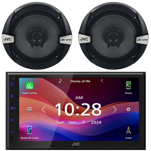 JVC KW-M690BW 6.8" Capacitive Monitor Single-DIN Bluetooth USB/MP3 Digital Media Shallow Chassis Multimedia Receiver, 2x JVC CS-DR162 6.5" 300 Watts Max Power 2-Way Coaxial Car Audio Speakers