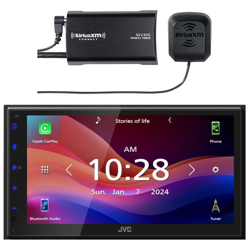 JVC KW-M690BW 6.8" Capacitive Monitor Single-DIN Bluetooth USB/MP3 Digital Media Shallow Chassis Multimedia Receiver Bundle Combo With Satellite Radio Vehicle Tuner Kit for Satellite Radio