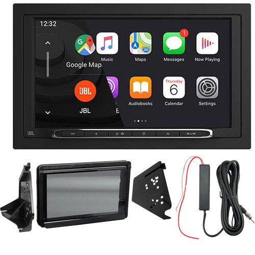 JBL Legend 700 7” Touchscreen Display Double-DIN Mechless Bluetooth AM/FM Receiver W/Wireless Apple CarPlay & Android Auto Double-DIN Stereo Install Kit, Signal Reception Amplifier Booster Kit