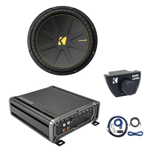 Kicker CXA800.1 800 Watt Class D Mono Car Audio Amplifier with Remote, Wiring Install Kit, 15" 900 Watt Max Dual Voice Coil Car Audio Subwoofer