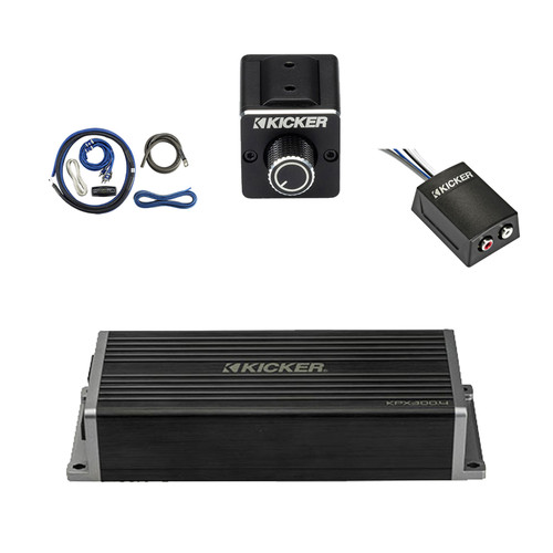 Kicker KPX300.4 Weather-Resistant 350 Watt Dynamic Power 4-Channel Amplifier with Dual Bass Remote, Wiring Install Kit, Stereo Line Output Converter