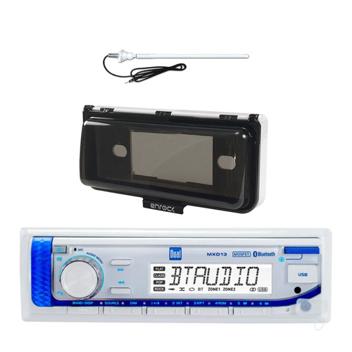 Dual Electronics MXD13 Marine Mechless Digital Media Bluetooth MP3 AUX USB AM/FM Radio Boat Stereo Receiver with White Cover, Long Range Antenna