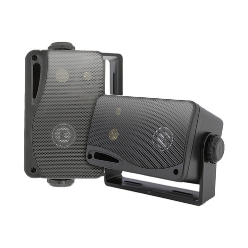 Pyle PLMR24B 3.5'' 200 Watt Max Power 3-Way Indoor/Outdoor Wall Mount Black Audio Speakers (Pair)
