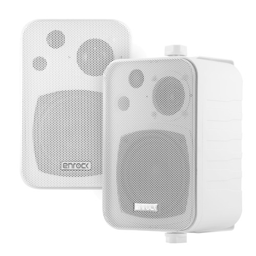 Enrock EKMR408W 4" 30 Watt Max Power 3-Way Indoor/Outdoor White Box-Speakers (Pair)