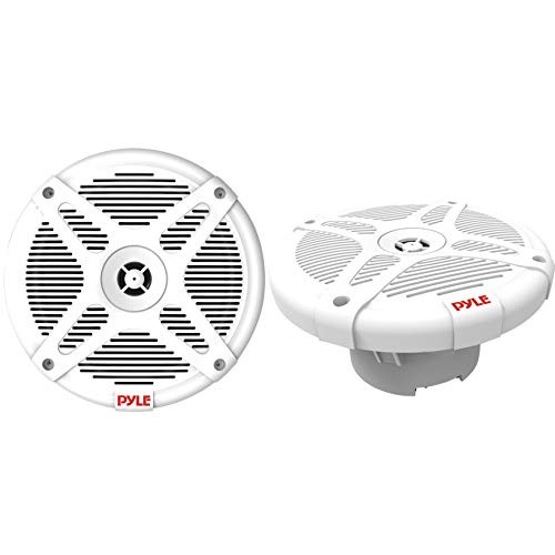 6.5 Inch Dual Marine Speakers - Waterproof Bluetooth Compatible 2-Way Coaxial Range Amplified Audio Stereo Sound System Wireless RF Streaming 600 Watt Power - 1 Pair - PLMRF65MW (White)