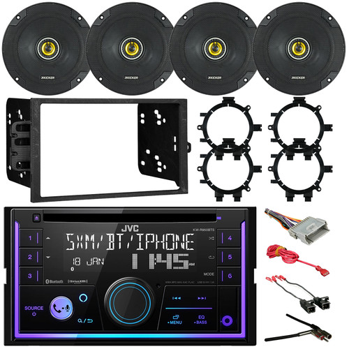 JVC KW-R950BTS Double-DIN Bluetooth USB/AUX CD Player AM/FM Radio Stereo Receiver, Install Dash Kit, 4x 6.5" 300W Max Speakers W/Adaptors + Wire Harness, Antenna Adapter, Wiring Harness (1998-2005)