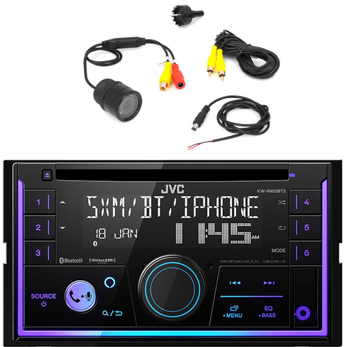JVC KW-R950BTS Double-DIN Bluetooth USB/AUX CD Player AM/FM Radio Stereo Receiver Bundle Combo With Flush Mount Rear View Camera with 0.5 Lux Night Vision