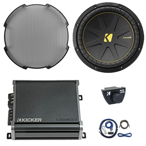 Kicker CWC15 COMPC 15" 900W Max Power 4-Ohm Dual Voice Coil Car Audio Subwoofer (Single) W/Grille, 800W Class D Mono Automotive Amplifier, Wiring Installation Kit, Remote Control For Amp