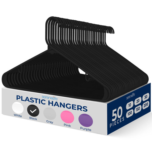 SereneLife 50 Pack Plastic Hangers (Black)