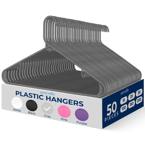 SereneLife 50 Pack Plastic Hangers (Gray)