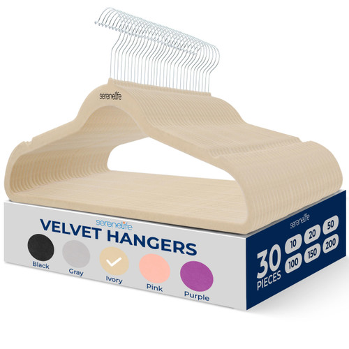 SereneLife 30 Pack Velvet Hangers (Ivory)