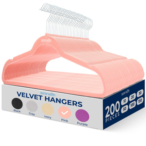 SereneLife 200 Pack Velvet Hangers  (Pink)