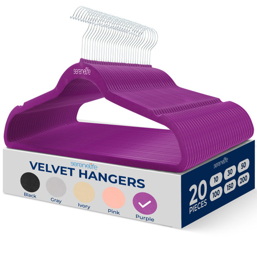 SereneLife 20 Pack Velvet Hangers  (Purple)