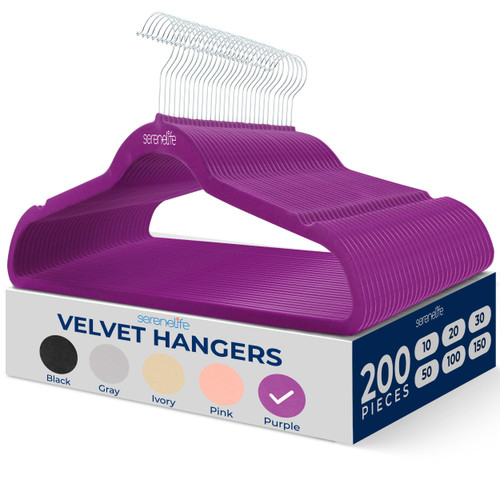 SereneLife 200 Pack Velvet Hangers  (Purple)