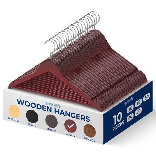 SereneLife 10-Pack Wooden Coat Hangers  (Cherry)