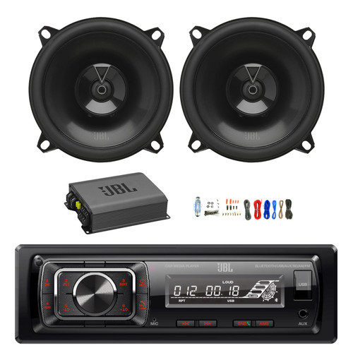 JBL Celebrity150 Single DIN Bluetooth FM Radio USB/AUX Media Receiver, 2x 5.25" 135 Watt Peak Power 2-Way Car Audio Speakers, Amplifier w/Install Kit