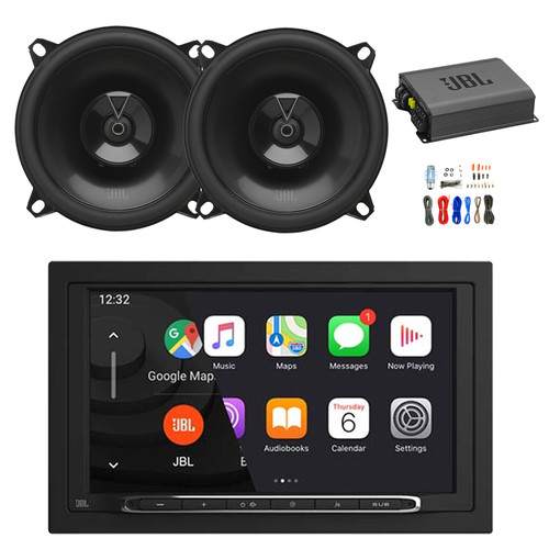 JBL Legend 700 7” Touchscreen Double-DIN Bluetooth AM/FM Receiver, 2x 5.25" 135 Watt Peak Power 2-Way Car Audio Speakers, Amplifier w/ Install Kit