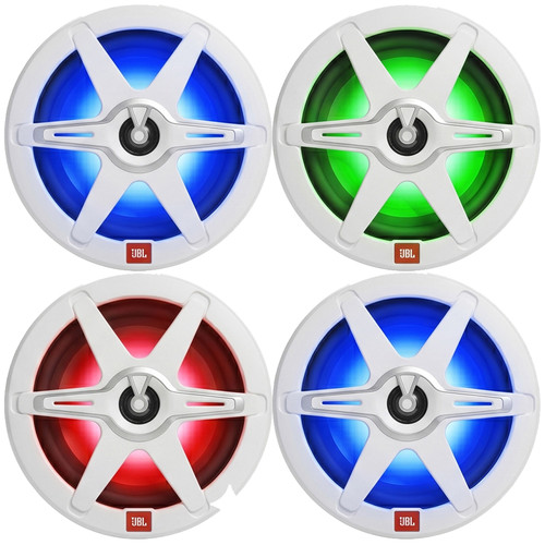 4x JBL Club 82 8" OEM Replacement 450 Watt Max Power 2-Way High-Performance Marine RGB LED Speakers with White and Gray Grilles