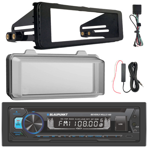 Blaupunkt Beverly Hills 160 Single DIN Detachable Face Bluetooth CD/DVD Player AM/FM Radio Stereo Receiver, Protective Radio Cover, Stereo Installation Kit, Amplifier Booster Kit (Fits 1998-2013 HD)