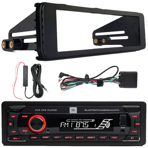 JBL Celebrity100 Single DIN Bluetooth USB/AUX SD/MP3 FM Radio High Power Meshless Stereo Receiver, Amplifier Booster Kit, Single-DIN Stereo Installation Kit Fits 1998-2013 Harley Davidson Motorcycles
