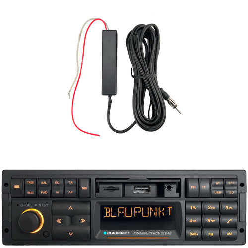 Blaupunkt FRANKFURT Single DIN 90's Retro Classic Bluetooth USB/AUX AM/FM Radio Stereo Receiver, 12V Stereo Radio Antenna Black Signal Reception Amplifier Booster Kit