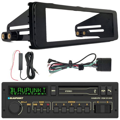 Blaupunkt Hamburg Single DIN Retro Classic Bluetooth USB/AUX AM/FM Radio Stereo Receiver W/Stereo Installation Kit, 12V Stereo Radio Antenna Black Signal Reception Amplifier Booster Kit
