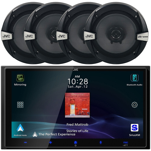 JVC KW-M795BW 6.92" HD Screen Double-DIN Bluetooth USB HDMI Input AM/FM Radio Digital Media Car Audio Receiver, 4x JVC CS-DR162 drvn DR Series 6.5" 300 Watt Max Power 2-Way Coaxial Automotive Speakers