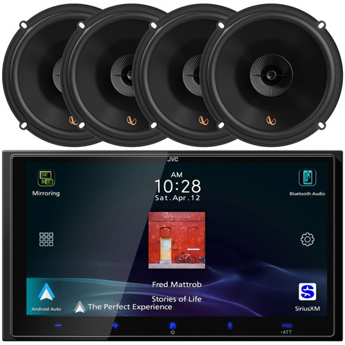 JVC KW-M795BW 6.92" HD Screen Double-DIN Bluetooth USB HDMI Input AM/FM Radio Digital Media Car Audio Receiver, 4x 6.5" 150 Watt Max Power 2-Way Multi-Element Automotive Speakers