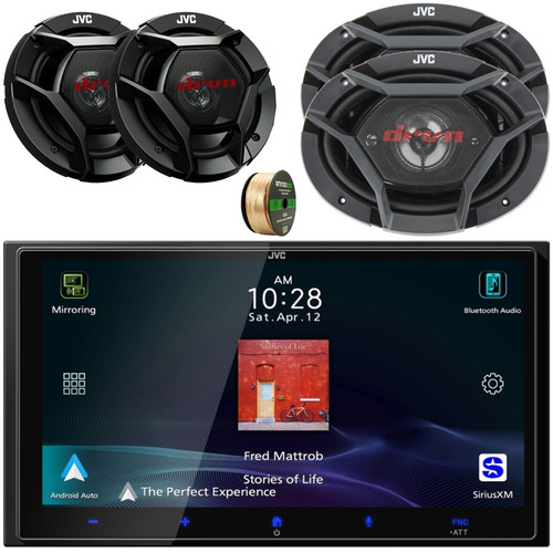 JVC KW-M795BW 6.92" HD Screen Double-DIN Bluetooth USB HDMI Input AM/FM Radio Digital Media Car Audio Receiver, 2x 6.5" 300W Max Power 2-Way Speakers, 2x 6x9" 550W Max 4-Way Speakers, Speaker Wire