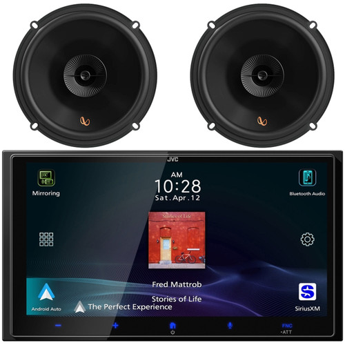 JVC KW-M795BW 6.92" HD Screen Double-DIN Bluetooth USB HDMI Input AM/FM Radio Digital Media Car Audio Receiver, 2x 6.5" 150 Watts Max Power 2-Way Multi-Element Automotive Speakers