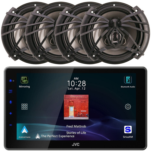 JVC KW-Z900W 9" HD Single-DIN Bluetooth USB HDMI Input AM/FM Radio Digital Media Car Audio Receiver, 4x Soundstream AF.653 Arachnid Series 6.5" 300 Watts Max Power 3-Way Automotive Speakers