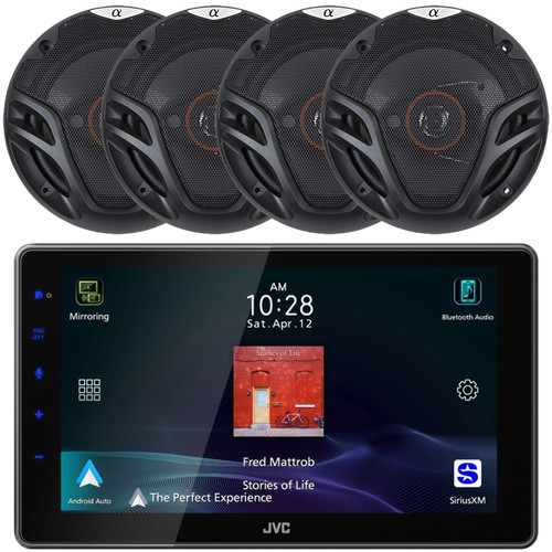 JVC KW-Z900W 9" HD Single-DIN Bluetooth USB HDMI Input AM/FM Radio Digital Media Car Audio Receiver, 4x Alphasonik AS26 6.5" 350 Watts Max Power Full Range Coaxial 3-Way Automotive Speakers