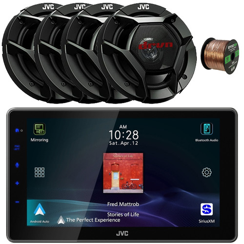 JVC KW-Z900W 9" HD Single-DIN Bluetooth USB HDMI Input AM/FM Radio Digital Media Car Audio Receiver, 4x 6.75" 300W Max 2-Way Shallow-Mount Coaxial Automotive Speakers, 50 Feet Speaker Wire
