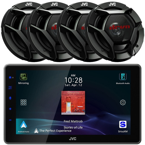 JVC KW-Z900W 9" HD Single-DIN Bluetooth USB HDMI Input AM/FM Radio Digital Media Car Audio Receiver, 4x JVC CS-DR621 drvn DR Series 6.5" 300 Watt Max Power 2-Way Coaxial Automotive Speakers
